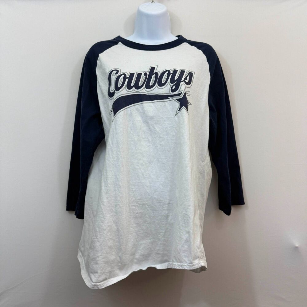 Cowboys Sport-Tek L White Shirt 3/4 Sleeve Sports Vtg Y2K NFL Football Fan Gear